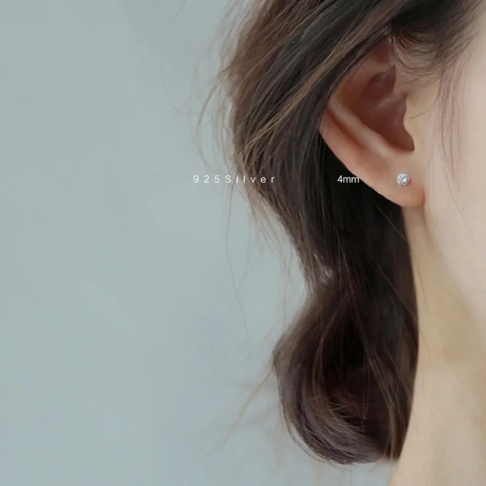 1 Pair Gold Silver CZ Round Diamond cut Studs Earrings